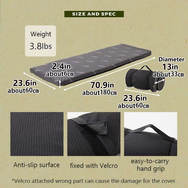 EMOOR Rollable Outdoor Mattress Compact Size (71 x 24in) Dark Gray, Portable Camping Bed Japanese Futon Mattress Sleeping on The Floor - Image 6