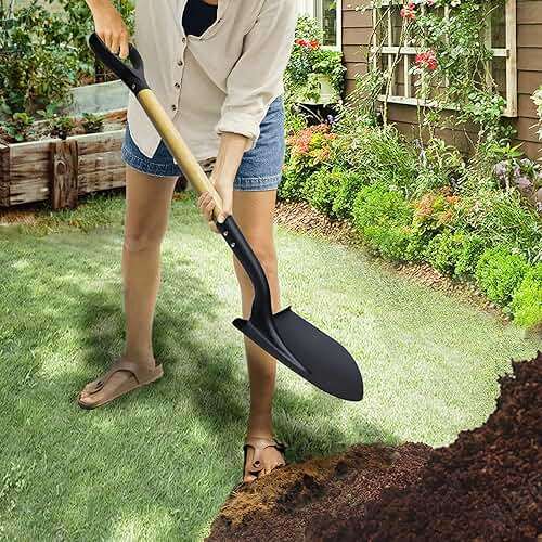 Shovel for Digging,Round Shovel, Garden Tool with D-Handle, 41 Inches in Overall Length, Wooden Handel Garden Shovel,Beach Shovel, Car Snow Shovel - Image 2
