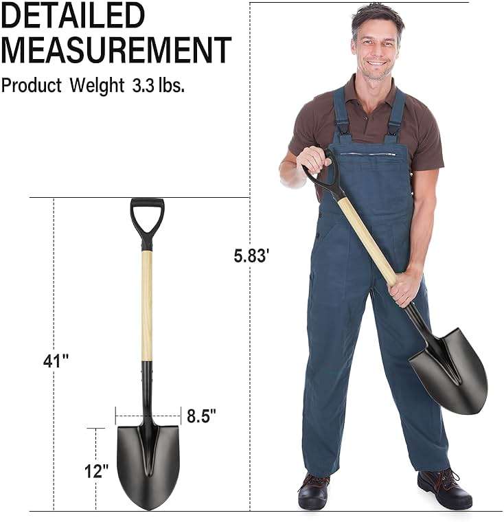 Shovel for Digging,Round Shovel, Garden Tool with D-Handle, 41 Inches in Overall Length, Wooden Handel Garden Shovel,Beach Shovel, Car Snow Shovel - Image 3