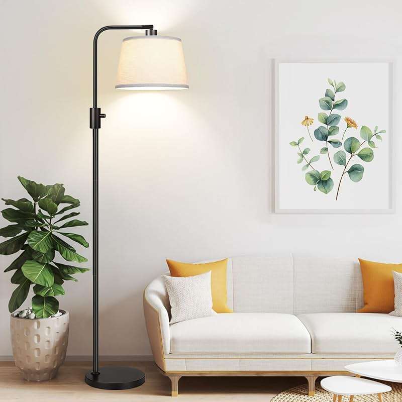 【Upgraded】 Dimmable Floor Lamp, 1000 Lumens LED Edison Bulb Included, Arc Floor Lamps for Living Room Modern Standing Lamp with Linen Shade, Tall Lamp for Bedroom Office Dining Room- Black - Image 1
