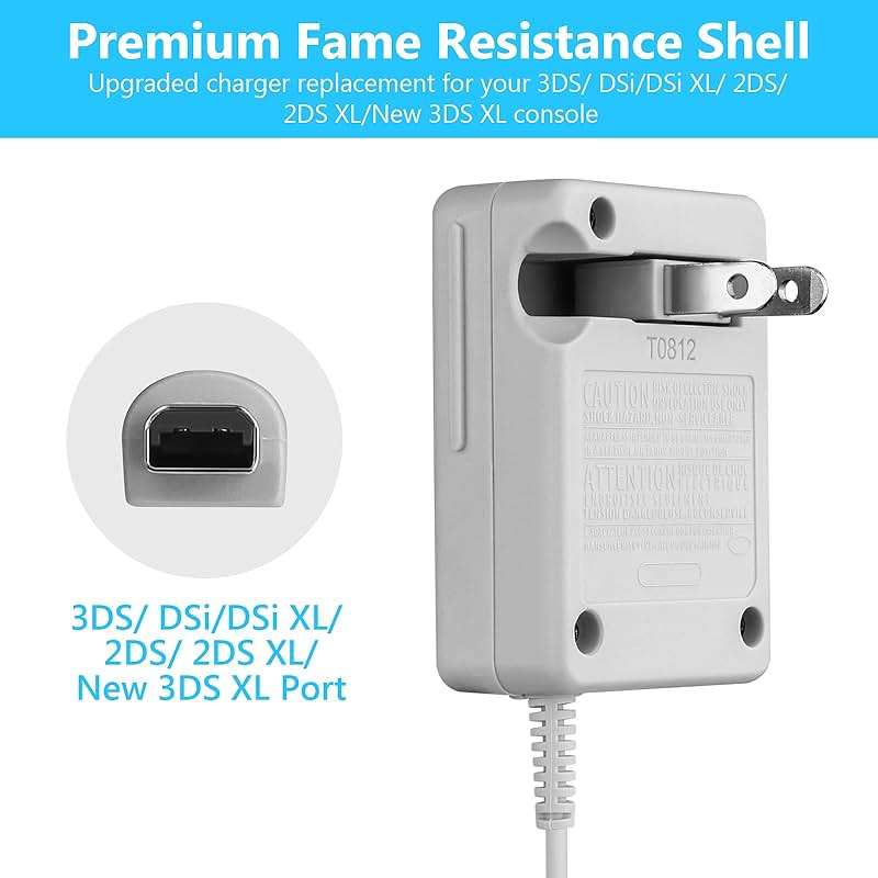 3DS Charger Compatible with Nintendo 3DS/ DSi/DSi XL/ 2DS/ 2DS XL/New 3DS 100-240V Wall Plug Adapter - Image 3