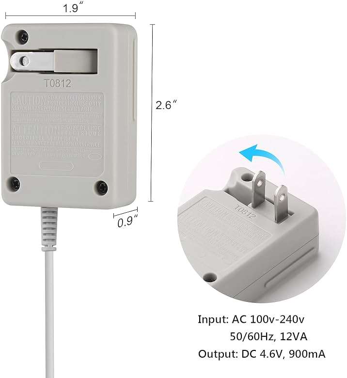 3DS Charger Compatible with Nintendo 3DS/ DSi/DSi XL/ 2DS/ 2DS XL/New 3DS 100-240V Wall Plug Adapter - Image 4