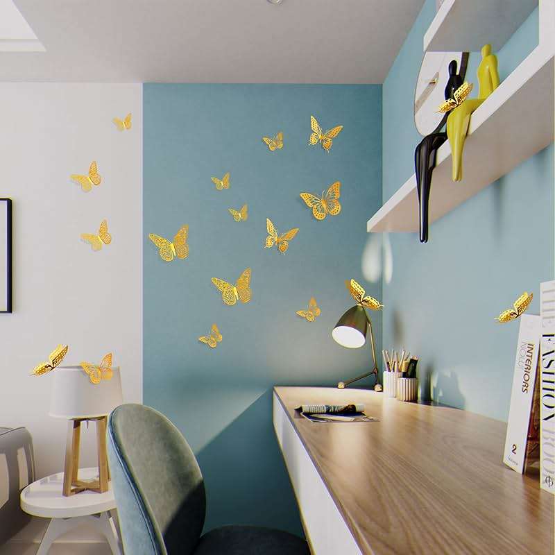 SAOROPEB 3D Butterfly Wall Decor - 48 Pcs, 4 Styles, 3 Sizes, Gold Butterfly Decorations for Birthday & Party Celebrations, Removable Stickers - Image 4
