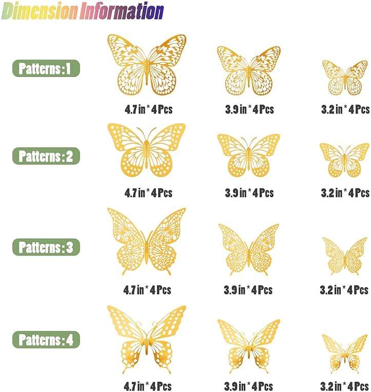 SAOROPEB 3D Butterfly Wall Decor - 48 Pcs, 4 Styles, 3 Sizes, Gold Butterfly Decorations for Birthday & Party Celebrations, Removable Stickers - Image 5