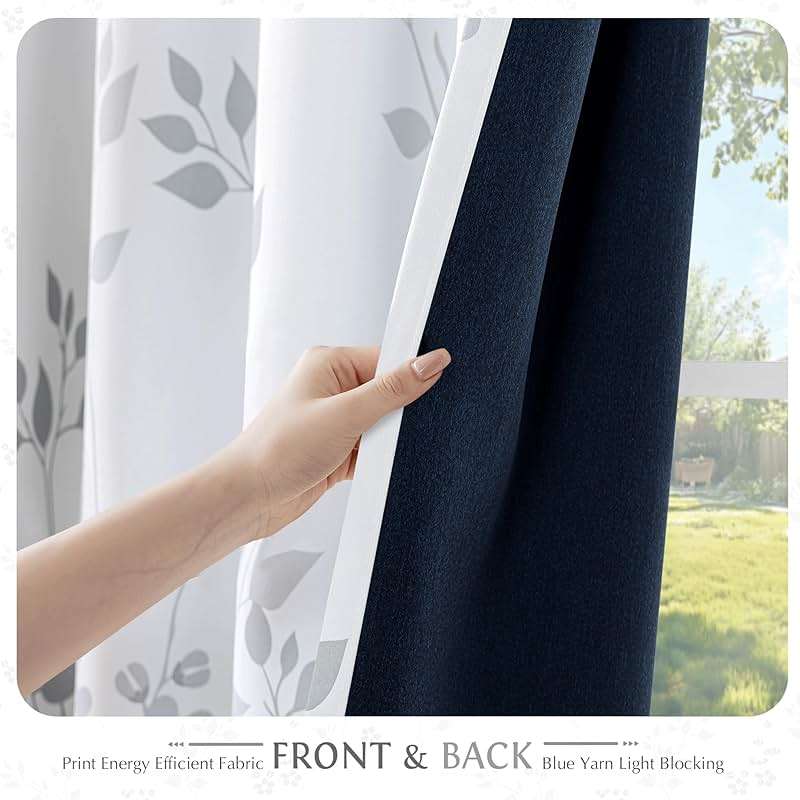Beauoop Floral 100% Blackout Curtains 84 Inches Long 2 Panels for Bedroom Living Room Grey White Flower Patterned Room Darkening Thermal Insulated Soundproof Grommet Window Treatments Drapes, 52X84 - Image 4