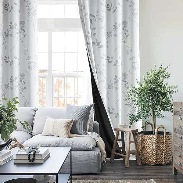 Beauoop Floral 100% Blackout Curtains 84 Inches Long 2 Panels for Bedroom Living Room Grey White Flower Patterned Room Darkening Thermal Insulated Soundproof Grommet Window Treatments Drapes, 52X84 - Image 6