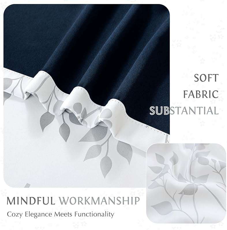 Beauoop Floral 100% Blackout Curtains 84 Inches Long 2 Panels for Bedroom Living Room Grey White Flower Patterned Room Darkening Thermal Insulated Soundproof Grommet Window Treatments Drapes, 52X84 - Image 8