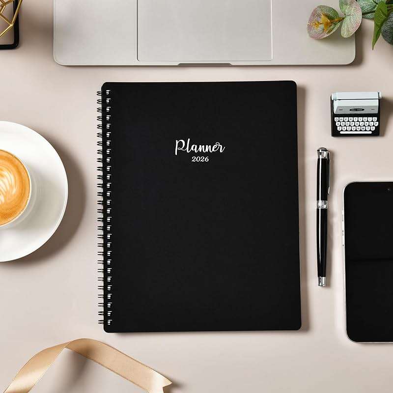 2026-2027 Planner - Planner 2026-2027 Weekly and Monthly, Jul. 2026 - Jun. 2027, 8" x 10", with Tabs, Thick Paper, Spiral Binding, Classic Black - Image 2