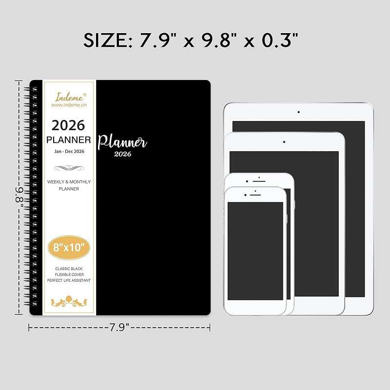 2026-2027 Planner - Planner 2026-2027 Weekly and Monthly, Jul. 2026 - Jun. 2027, 8" x 10", with Tabs, Thick Paper, Spiral Binding, Classic Black - Image 3