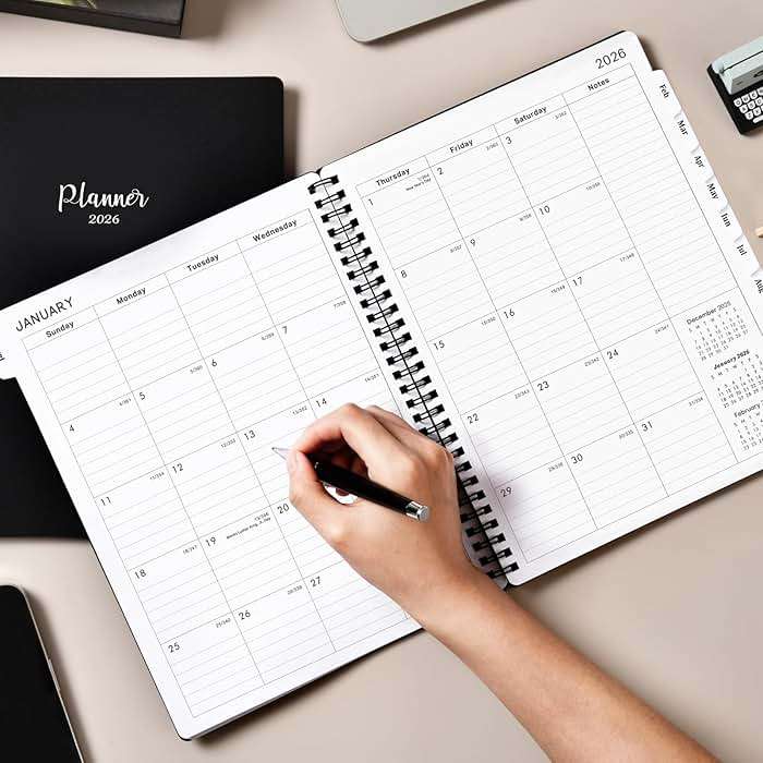 2026-2027 Planner - Planner 2026-2027 Weekly and Monthly, Jul. 2026 - Jun. 2027, 8" x 10", with Tabs, Thick Paper, Spiral Binding, Classic Black - Image 7