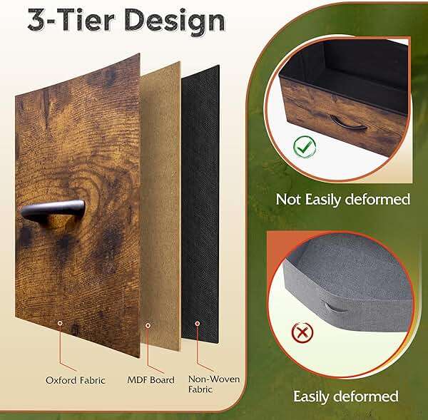 WLIVE 9-Drawer Dresser, Fabric Storage Tower for Bedroom, Hallway, Entryway, Closet, Tall Chest Organizer Unit with Fabric Bins, Steel Frame, Wood Top, Easy Pull Handle, Rustic Brown Wood Grain Print - Image 5
