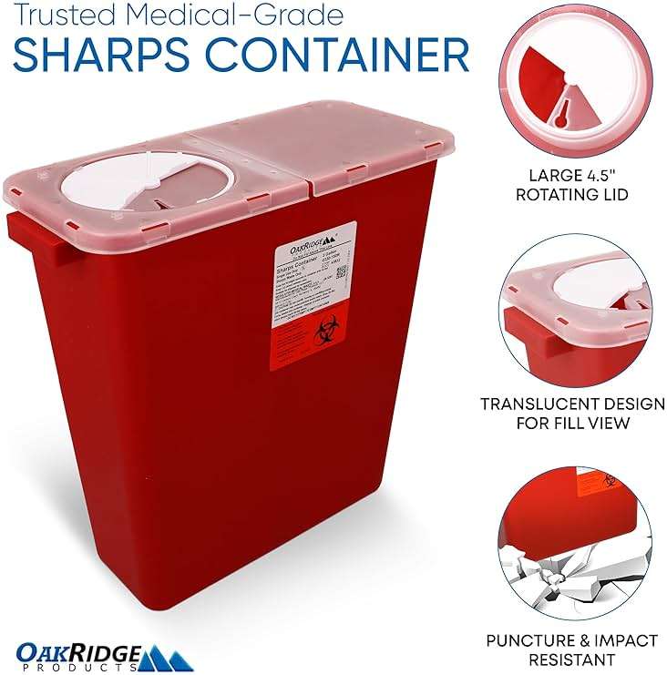 Oakridge Products Large Sharps Container for Home Use and Professional 3 Gallon (1-Pack) with Rotating lid, Biohazard Needle and Syringe Disposal, CDC Certified - Image 4