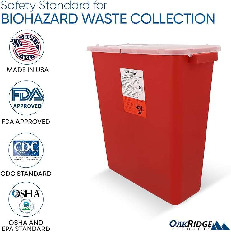 Oakridge Products Large Sharps Container for Home Use and Professional 3 Gallon (1-Pack) with Rotating lid, Biohazard Needle and Syringe Disposal, CDC Certified - Image 5
