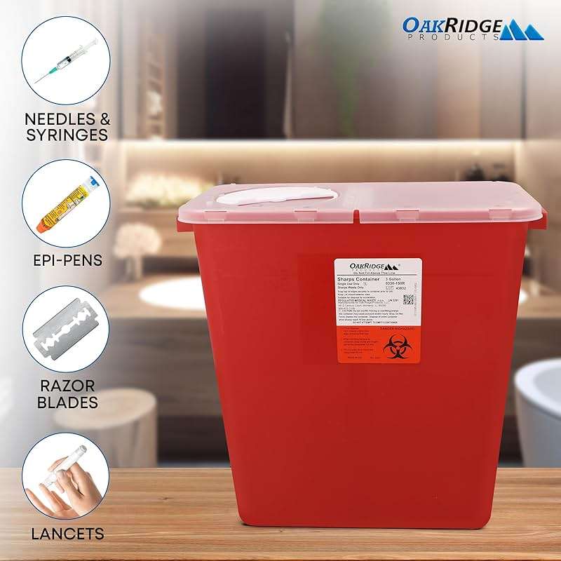 Oakridge Products Large Sharps Container for Home Use and Professional 3 Gallon (1-Pack) with Rotating lid, Biohazard Needle and Syringe Disposal, CDC Certified - Image 6