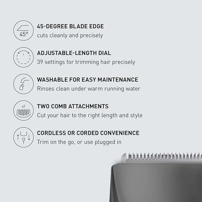 Panasonic Performance Hair Clippers with 2 Attachments and Adjustable Length Settings, Corded or Cordless Trimmer for Hair and Beard - ER-GC63-H (Silver) - Image 2