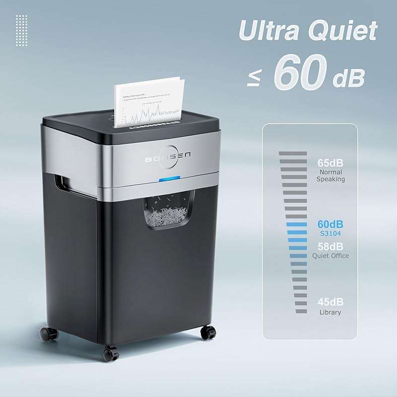 BONSEN Paper Shredder, 20-Sheet 60 Mins Nonstop Heavy Duty Paper Shredder for Office, 60dB Ultra Quiet Cross-Cut Shredder with 6.6 Gals Basket, Anti-Jam CD and Credit Shredder for Home Office (S3104) - Image 3