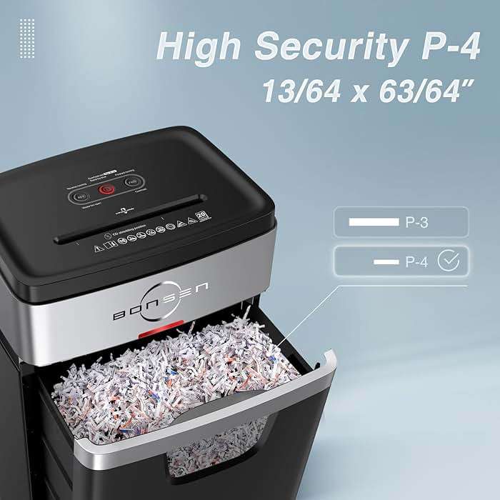 BONSEN Paper Shredder, 20-Sheet 60 Mins Nonstop Heavy Duty Paper Shredder for Office, 60dB Ultra Quiet Cross-Cut Shredder with 6.6 Gals Basket, Anti-Jam CD and Credit Shredder for Home Office (S3104) - Image 4
