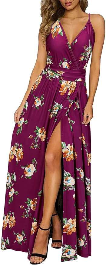 Newshows Women's 2026 Lightweight Summer Wedding Guest Beach Vacation Casual V Neck Split Flowy Maxi Dress - Image 1