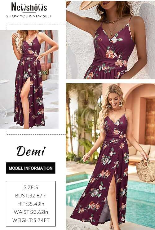 Newshows Women's 2026 Lightweight Summer Wedding Guest Beach Vacation Casual V Neck Split Flowy Maxi Dress - Image 2