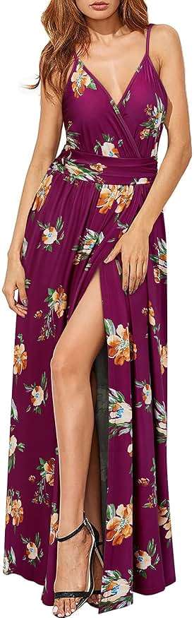 Newshows Women's 2026 Lightweight Summer Wedding Guest Beach Vacation Casual V Neck Split Flowy Maxi Dress - Image 3