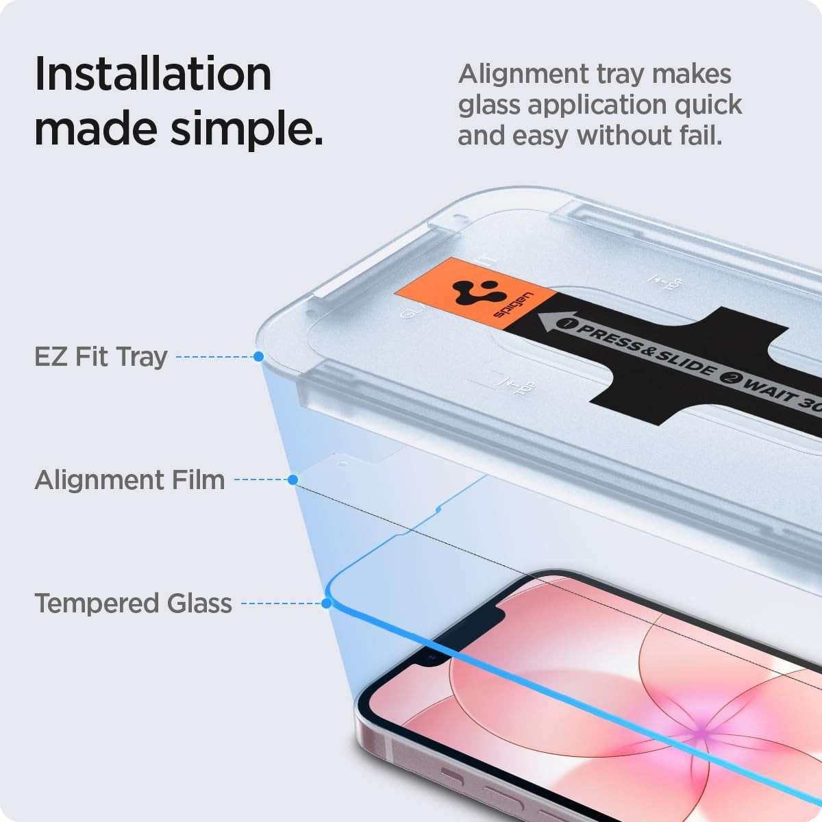Spigen Tempered Glass Screen Protector [GlasTR EZ FIT] designed for iPhone 17e / iPhone 16e / iPhone 14 / iPhone 13 Pro/iPhone 13 [Sensor Protection - 2 Pack] - Image 3