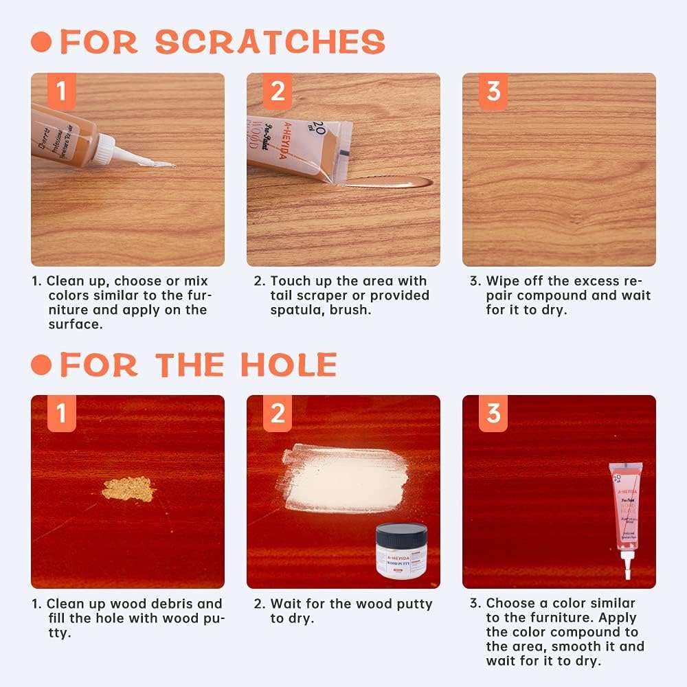 Wood Scratch Repair Kit - 18 Color Wood Fillers Paste for Scratch, Crack, Stain, Discoloration on Vinyl, Hardwood, Laminate, Floor, Furniture, Door, Cabinet, Table, Multi-Surface - Image 2