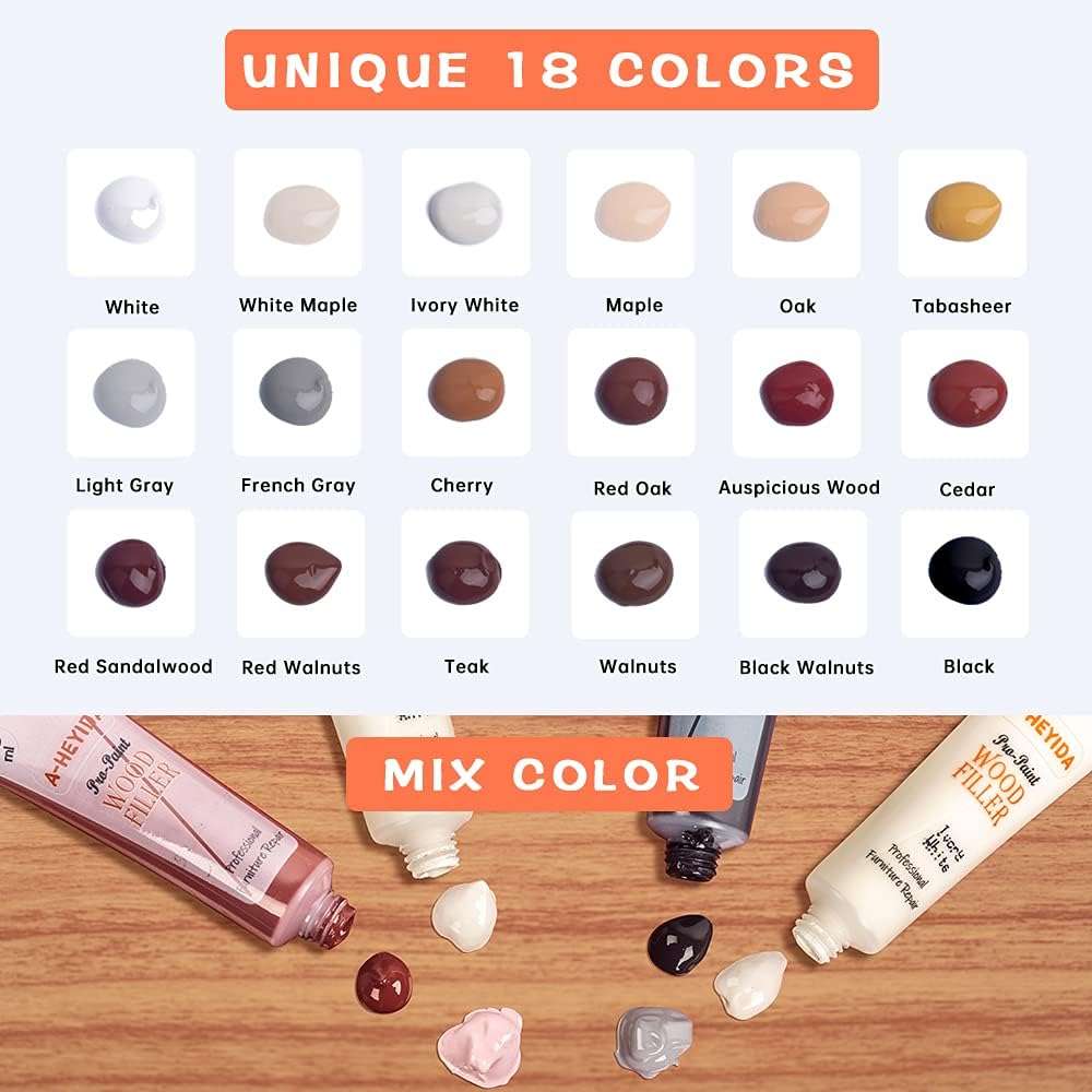 Wood Scratch Repair Kit - 18 Color Wood Fillers Paste for Scratch, Crack, Stain, Discoloration on Vinyl, Hardwood, Laminate, Floor, Furniture, Door, Cabinet, Table, Multi-Surface - Image 3