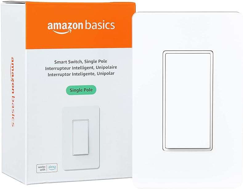 Amazon Basics Smart Light Switch, Single Pole, Works with Alexa Only, Voice Control, Schedule, 2.4 GHz Wi-Fi, No Hub Required, Easy to Install, White - Image 1
