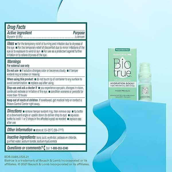 Biotrue Hydration Boost, Preservative-Free Eye Drops for Dry Eyes, Instantly Moisturizes, Rehydrates, Contact Lens Friendly, Refresh & Relieve Eye Irritation, 0.33 FL Oz (Pack of 1) - Image 6
