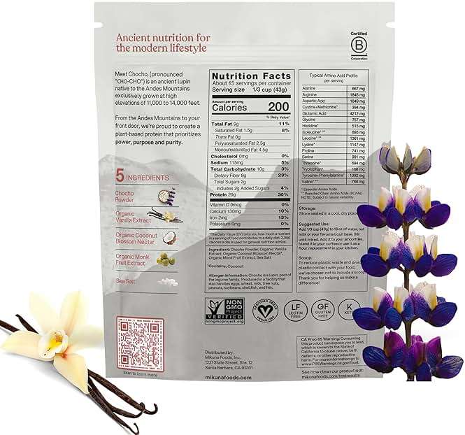 Mikuna Chocho Plant Protein Powder, Vanilla - 20g Protein, 8g Fiber - Third-Party Tested, Vegan, Lectin Free - 15 Servings - Image 2