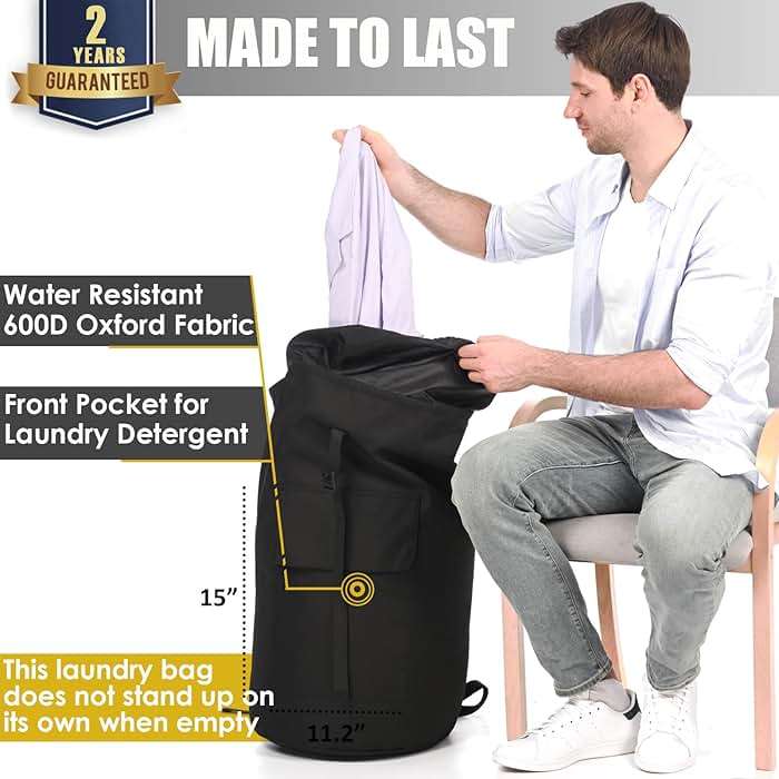 Backpack Laundry Bag, 115L Heavy Duty Extra Large College Laundry Backpack, Dirty Clothes Bag with Shoulder Straps, Laundry Hamper Bag with Drawstring Closure for College Dorm, Apartment Black - Image 3