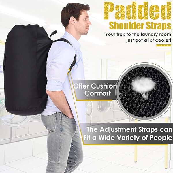 Backpack Laundry Bag, 115L Heavy Duty Extra Large College Laundry Backpack, Dirty Clothes Bag with Shoulder Straps, Laundry Hamper Bag with Drawstring Closure for College Dorm, Apartment Black - Image 4