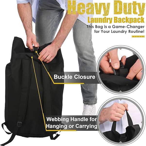 Backpack Laundry Bag, 115L Heavy Duty Extra Large College Laundry Backpack, Dirty Clothes Bag with Shoulder Straps, Laundry Hamper Bag with Drawstring Closure for College Dorm, Apartment Black - Image 5