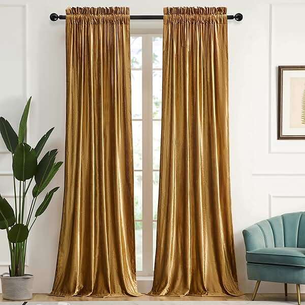 Gold Velvet Curtains 84 inches Length: Living Room Luxury Room Darkening Curtain - Elegant Bedroom Thermal Insulated Modern Heavy Thick Soft Soundproof Rod Pocket Window Drapes Set of 2 Panels - Image 1