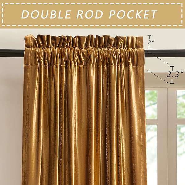 Gold Velvet Curtains 84 inches Length: Living Room Luxury Room Darkening Curtain - Elegant Bedroom Thermal Insulated Modern Heavy Thick Soft Soundproof Rod Pocket Window Drapes Set of 2 Panels - Image 2