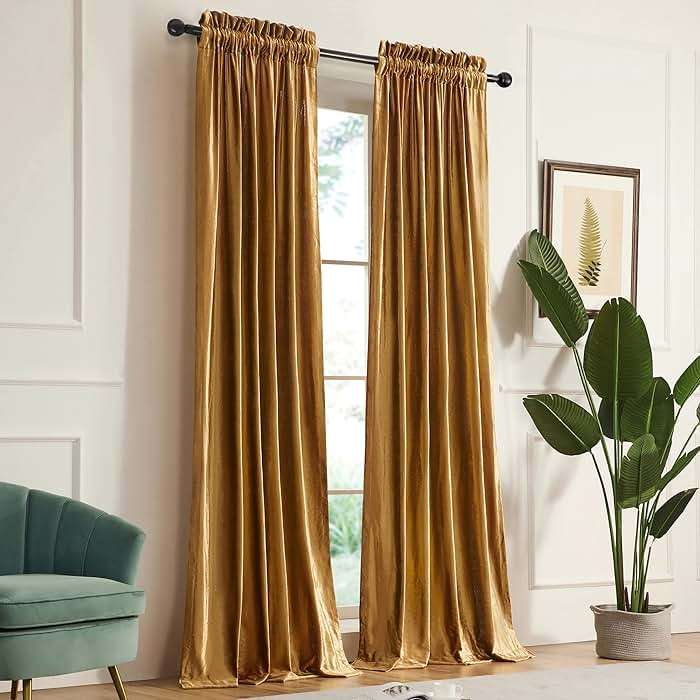 Gold Velvet Curtains 84 inches Length: Living Room Luxury Room Darkening Curtain - Elegant Bedroom Thermal Insulated Modern Heavy Thick Soft Soundproof Rod Pocket Window Drapes Set of 2 Panels - Image 4