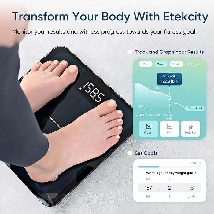 Etekcity Smart Scale for Body Weight, FSA&HSA Eligible, Bathroom Digital Weighing Scale with BMI, Body Fat, Muscle Mass, Accurate Bluetooth Home User Health Equipment Sync Apps, LED, Tempered glass - Image 4