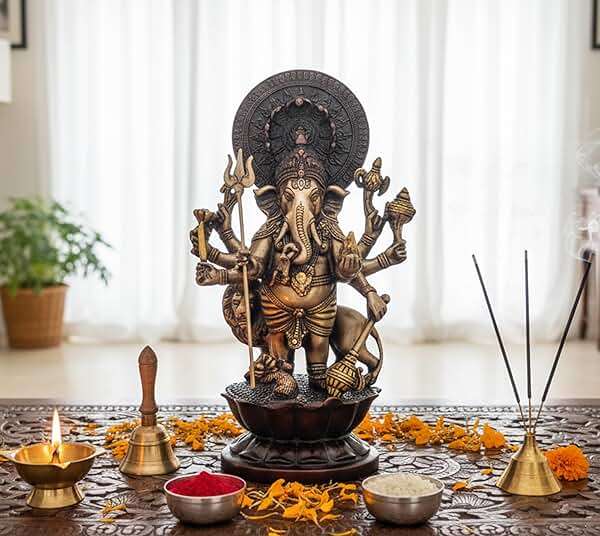 Esplanade Brass Heramba Ganapati Statue | Ganesh Ganesha Ganapathi Murti Idol Statue Sculpture | Home Decor | Black-Golden - 11.75" Inches - Image 2