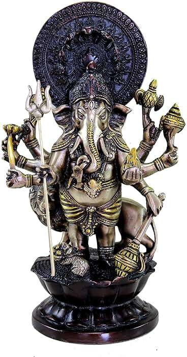 Esplanade Brass Heramba Ganapati Statue | Ganesh Ganesha Ganapathi Murti Idol Statue Sculpture | Home Decor | Black-Golden - 11.75" Inches - Image 3