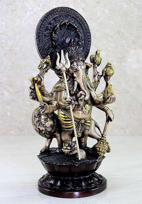 Esplanade Brass Heramba Ganapati Statue | Ganesh Ganesha Ganapathi Murti Idol Statue Sculpture | Home Decor | Black-Golden - 11.75" Inches - Image 4