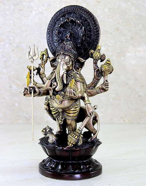 Esplanade Brass Heramba Ganapati Statue | Ganesh Ganesha Ganapathi Murti Idol Statue Sculpture | Home Decor | Black-Golden - 11.75" Inches - Image 5