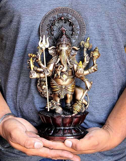 Esplanade Brass Heramba Ganapati Statue | Ganesh Ganesha Ganapathi Murti Idol Statue Sculpture | Home Decor | Black-Golden - 11.75" Inches - Image 7