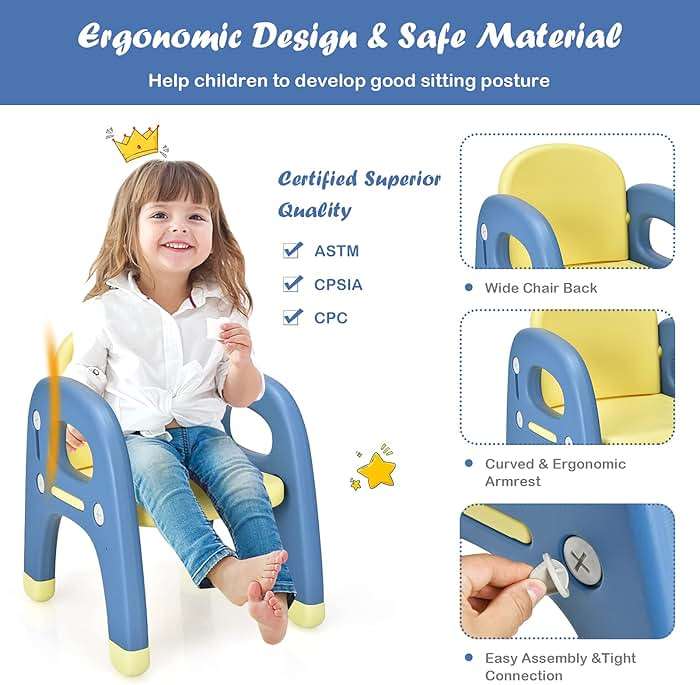 Costzon Toddler Table and Chair Set, Cute Dinosaur Children Activity Art Sturdy Desk Set w/Storage Rack & Montessori Building Blocks, Kids Table and Chair for Baby Boys Girls (Blue) - Image 5