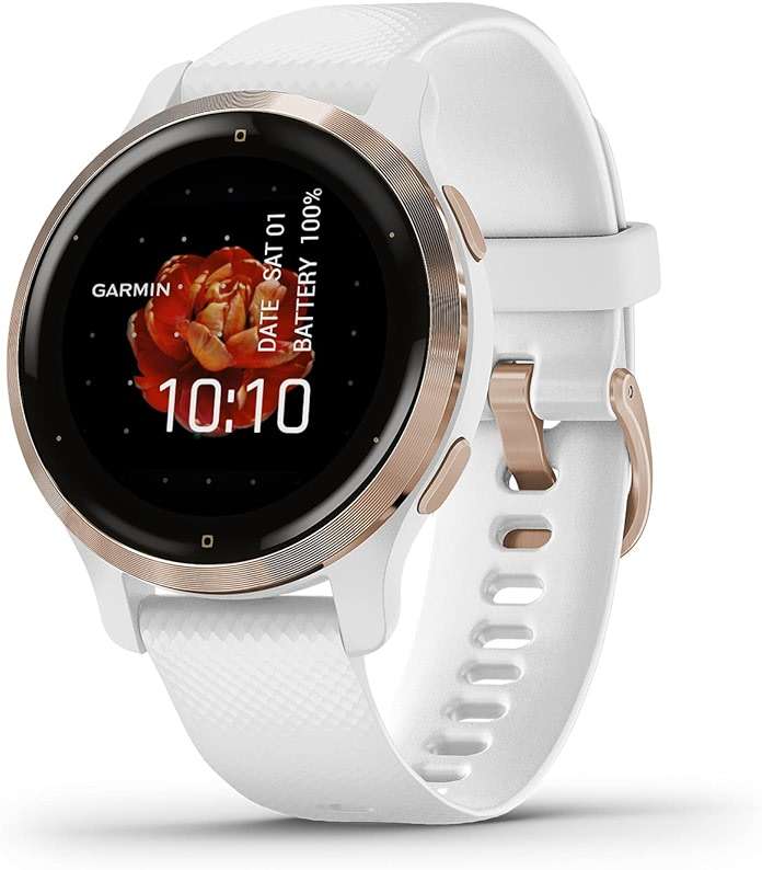 Garmin Venu 2S, Smaller-Sized GPS Smartwatch with Advanced Health Monitoring and Fitness Features, Rose Gold Bezel with White Case and Silicone Band, (010-02429-03) (Renewed) - Image 1