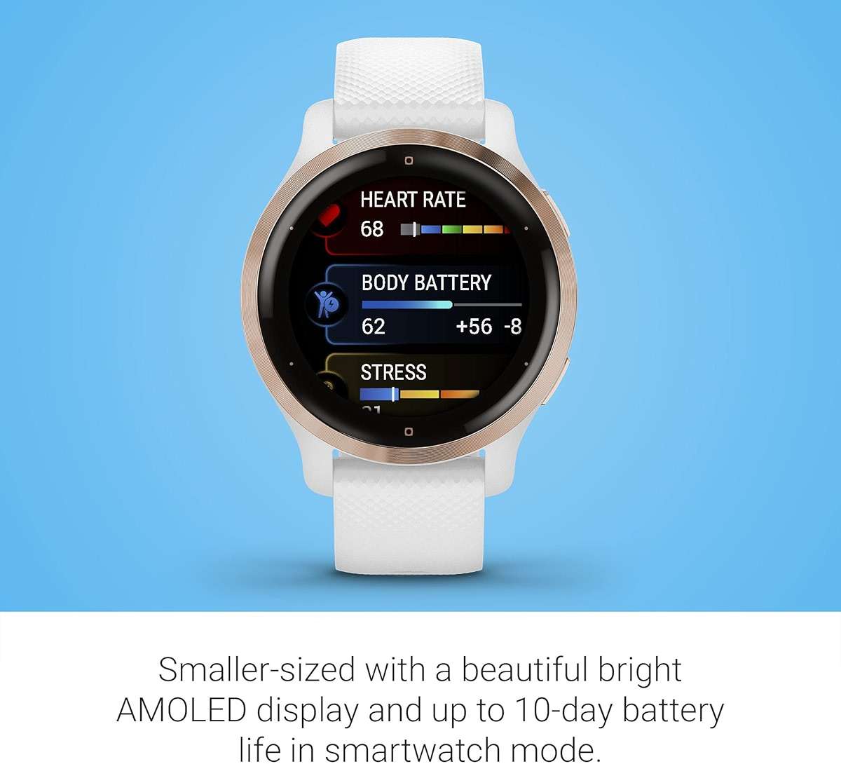 Garmin Venu 2S, Smaller-Sized GPS Smartwatch with Advanced Health Monitoring and Fitness Features, Rose Gold Bezel with White Case and Silicone Band, (010-02429-03) (Renewed) - Image 3