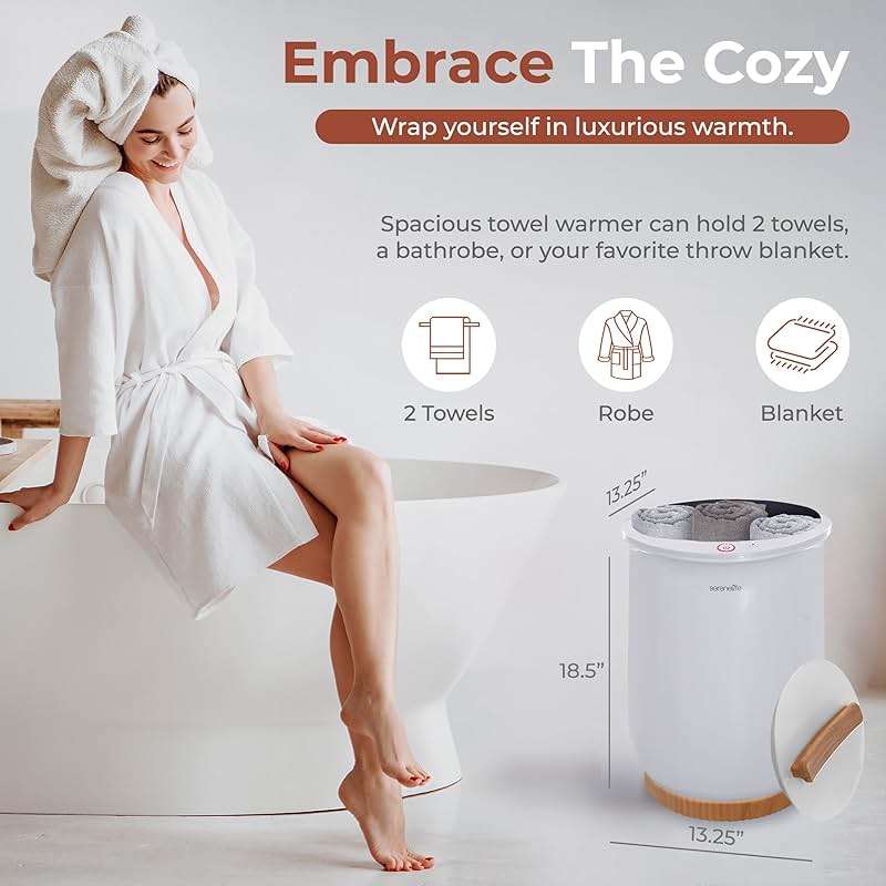 SereneLife Bucket Towel Warmers, White Large Towel Warmer for Spa and Bathroom, Luxury Towel Heater Gifts for Him & Her, Auto Shut-Off, Fits 2 large, Blankets, Bathrobes, PJ's - Image 2