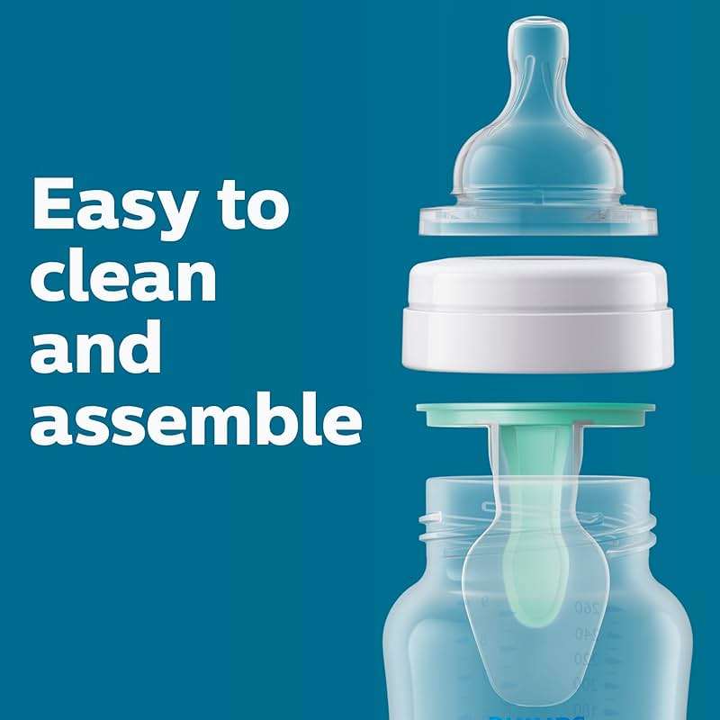 Philips Avent Anti-Colic Bottle with AirFree Vent, 4oz, with Flow 1 Nipples, 0m+, 4pk, Clear, SCY701/04 - Image 8