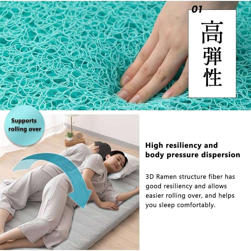 EMOOR Foldable 3D Fiber Futon Mattress with Washable Padded Cover Ultra-WASH Twin, High-Resilience Tatami Floor Sleeping Mat Pad Topper Cool, Gray - Image 3