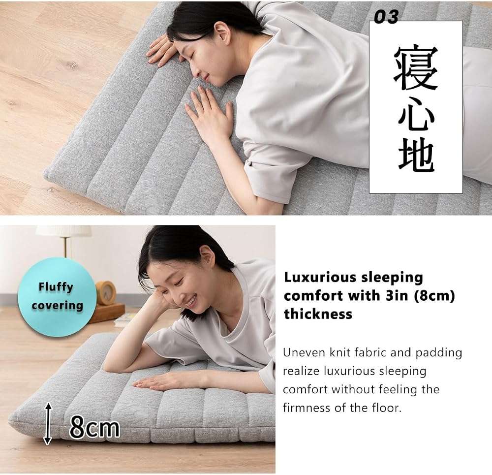 EMOOR Foldable 3D Fiber Futon Mattress with Washable Padded Cover Ultra-WASH Twin, High-Resilience Tatami Floor Sleeping Mat Pad Topper Cool, Gray - Image 5