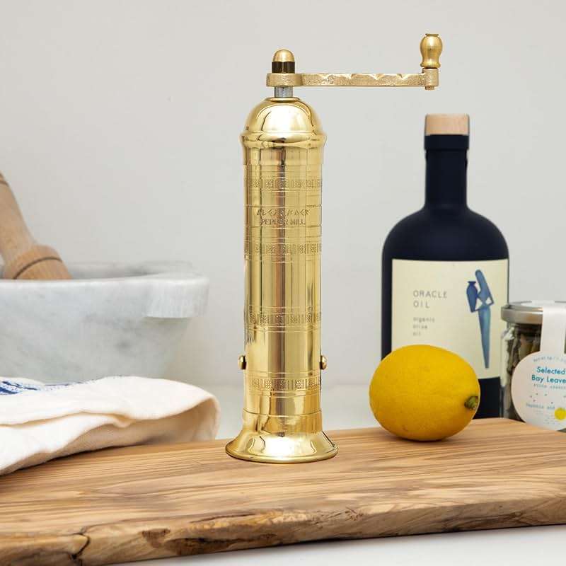 Alexander Home Original Greek Pepper Mill, 8-Inch Brass – European Manual Pepper Grinder Refillable - Image 2